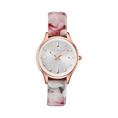 Ladies multi colour floral print leather strap watch te10030741
